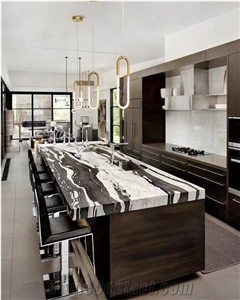 Casablanca Black Quartzite White Veins Kitchen Top
